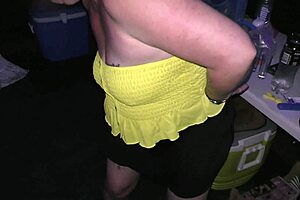 public beach walk flashing bright tail buttplug to strangers