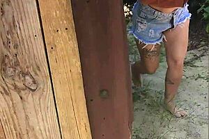 caught this hot latina brunette peeing at beach... she dropped to suck my cock and take creampie!