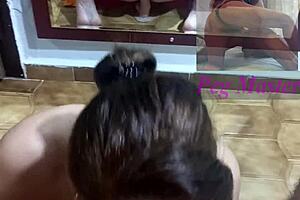 she rides dildo mirror pov begging to swallow every cum drop