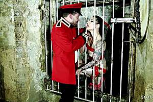 inked daisy rock licks cum off floor after bdsm prison pounding 😈💦