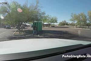 Mature secretary swallows gloryhole cocks in public booth!