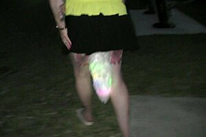 public beach walk flashing bright tail buttplug to strangers