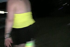 public beach walk flashing bright tail buttplug to strangers