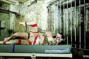 inked daisy rock licks cum off floor after bdsm prison pounding 😈💦