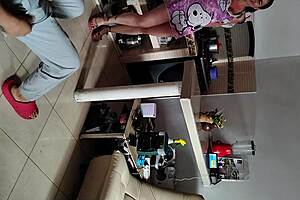 i'm spyin on horny stepmom in pajamas then fuck her naked in kitchen... oh god!