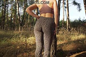 Petite milf teases sexy ass in tight leopard yoga leggings