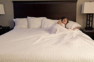 stepmom shares hotel bed with stepson leading to passionate creampie fuck