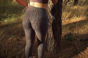 Petite milf teases sexy ass in tight leopard yoga leggings