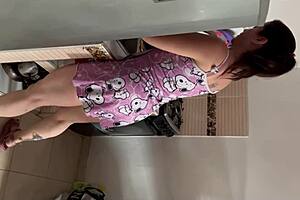 i'm spyin on horny stepmom in pajamas then fuck her naked in kitchen... oh god!