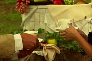 naughty couple role plays history fucks enchanted garden outdoors