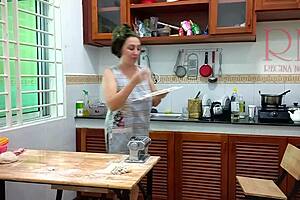 Ravioli Time! Naked Nudist Maid Regina Noir Cooks Bare at Resort Hotel!