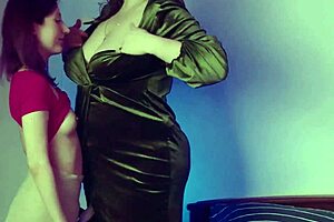 Skinny teen's tight pussy gaped by busty stepmom's strapon domination!