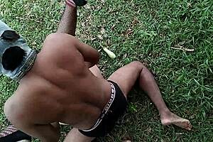 stepmom crams bottle deep in pussy amid jungle heat