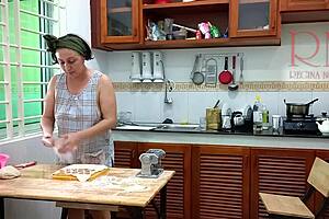 Ravioli Time! Naked Nudist Maid Regina Noir Cooks Bare at Resort Hotel!