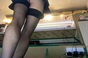 Sexy bitch flashes shaved pussy and ass in winter miniskirt snow