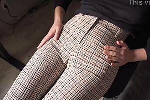 naughty coworker teases fat pussy cameltoe at office, pure denial torture