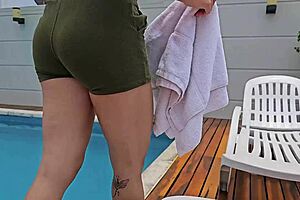 Neighbor Temptation: Poolside Seduction Leads to Steamy Bathroom Pounding and Creampie