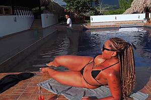 Colombian Milf Fucks Ebony Husband's Young Worker Poolside Outdoors