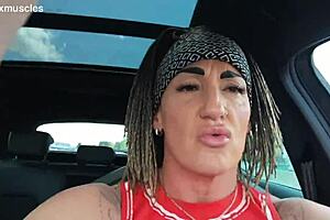 hey, pulling out my tits to fuck myself in the car...