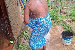 Hottest Desi Stepmom Bathes Outside with Big Natural Tits Tease