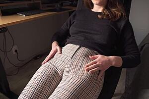 naughty coworker teases fat pussy cameltoe at office, pure denial torture