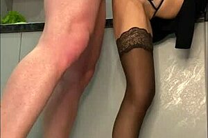 Stockinged Milf Takes Huge Creampie Doggystyle