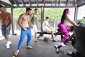 Gym Slut Double Penetrated by Four Monster Cocks in Wild Gangbang