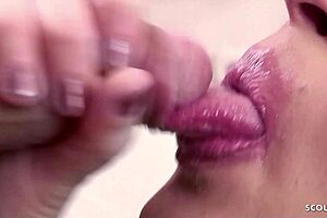 blonde skinny wiska bitch in nylons deepthroats big cock facial cum swallow play