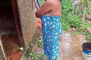 Hottest Desi Stepmom Bathes Outside with Big Natural Tits Tease