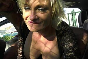 blonde milf rides cock in car