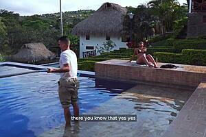 Colombian Milf Fucks Ebony Husband's Young Worker Poolside Outdoors