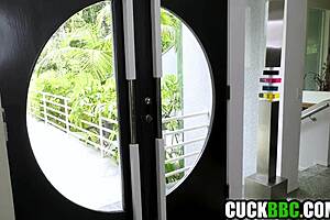 Caged husband watches wife take monster black cock anal