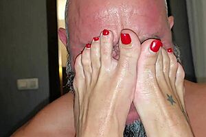 Muscular tattooed bodybuilder big black cock footjob anal fetish