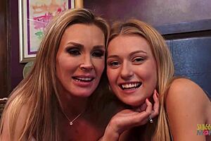 busty mature lesbian licks blonde lover's pussy after panties drop