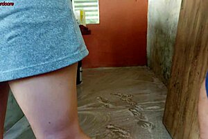 Hot short maid grabs my throbbing penis and rides me hard in the yard while wife is gone