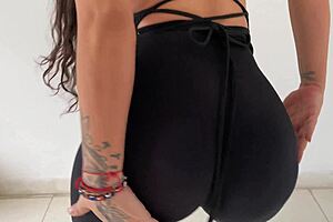 curvy colombian stepmom trains hardcore with stepson in gym leggings