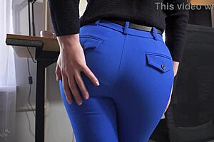 Secretary's tight jeans hide panty tease till ripped off big ass