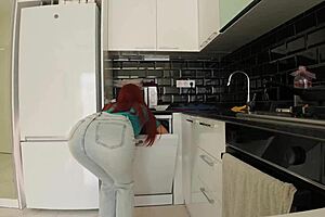 stepmom shakes her big round ass in thong for breakfast taboo fun