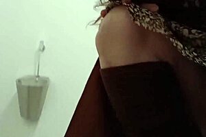 French maid slave submits gagging deepthroat in public toilet bondage