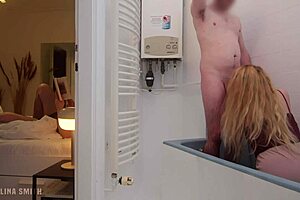 shy stepson gets hard erection in shower as stepmom watches cfnm accident