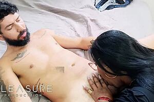 the curvy neighbor sneaks over to give her lover a steamy greek kiss in the shadows