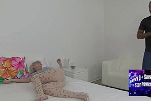 leilani's pantyhose tease turns into deep bed fuck as savvy thrusts monster cock