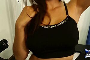 frida santes' big natural tits bounce while swallowing stud cock gym pov handjob