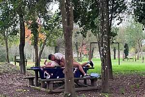 Stepmom sneaks outdoor moans and kisses while getting pounded hard by lover, blue-eyed beauty caught in ecstasy!