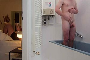 shy stepson gets hard erection in shower as stepmom watches cfnm accident