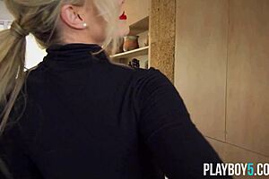 Jessa Rhodes' sexy blonde bombshell striptease undress for Playboy centerfold