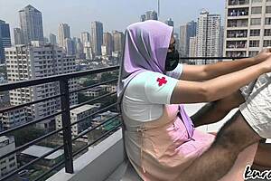 hey nurse babe sneaks off rooftop for wet public blowjob escape 😏👅