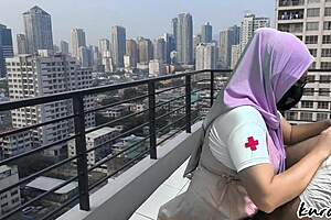 hey nurse babe sneaks off rooftop for wet public blowjob escape 😏👅