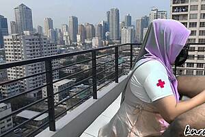 hey nurse babe sneaks off rooftop for wet public blowjob escape 😏👅