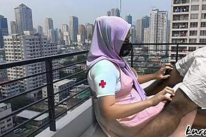 hey nurse babe sneaks off rooftop for wet public blowjob escape 😏👅